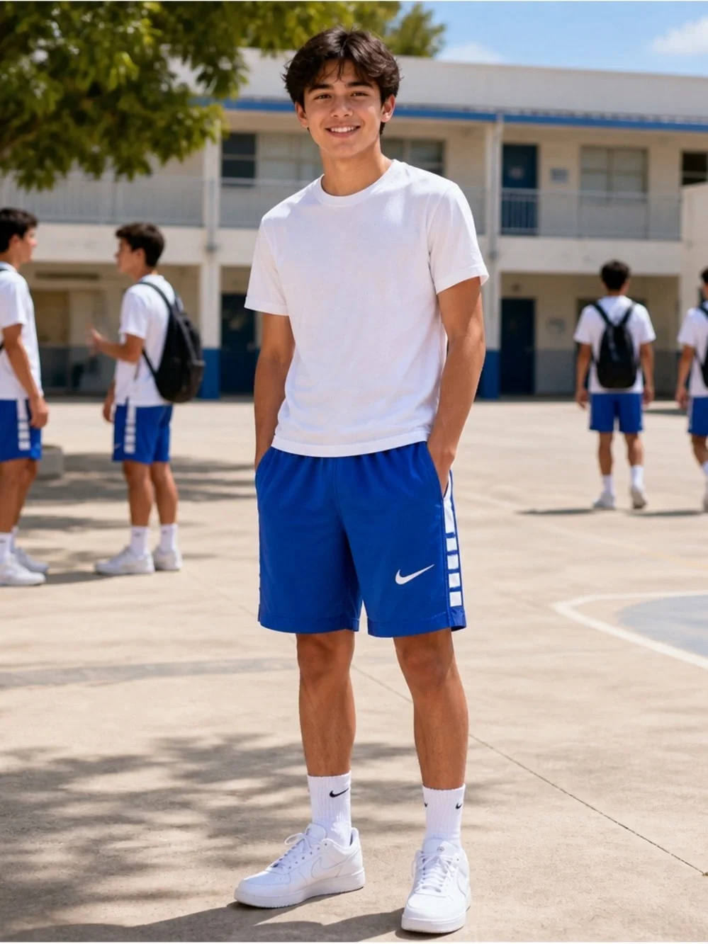 Nike Men's Blue Athletic Shorts with White Swoosh